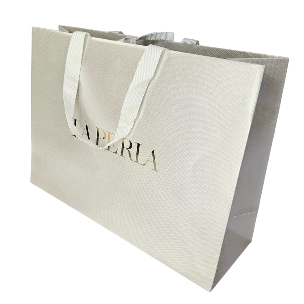 LA PERLA Medium Shopping Gift Paper Bag White/Gold 14” x 10” x 4.5”